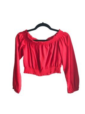 𝅺H&M Red Crop Peasant Top